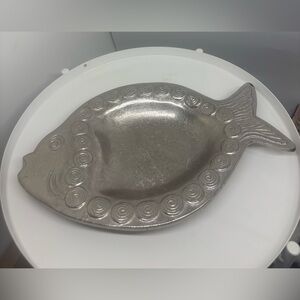 Cynthia Rowley Vintage Inspired Aluminum Fish Tray Plate Silver Nautical Beach